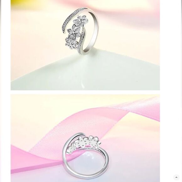 Gold-plated Adjustable Flower Ring With Cubic Zirconia  🌸Adjustable Cz Diamond Flower Ring 💍